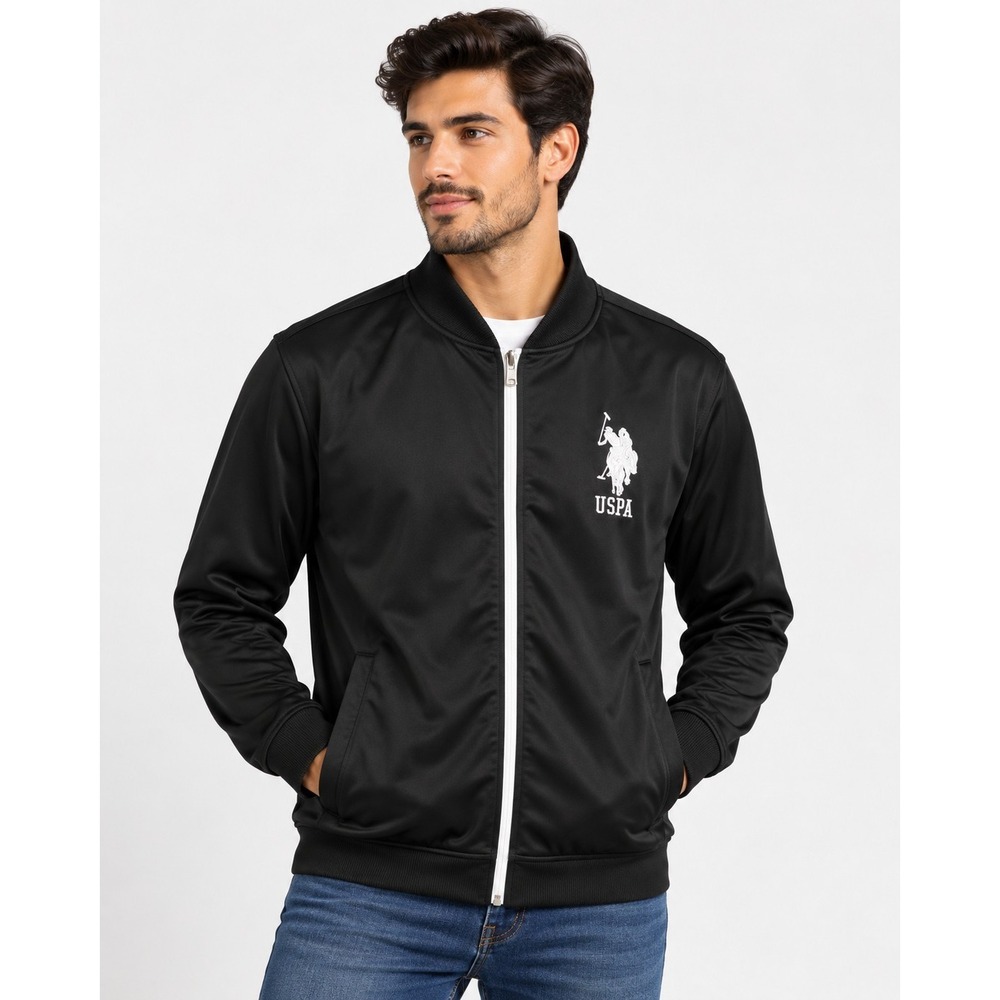 U.S. Polo Assn Men's XL Black Track Jacket Full Zip Embroidered Logo Preppy Y2K